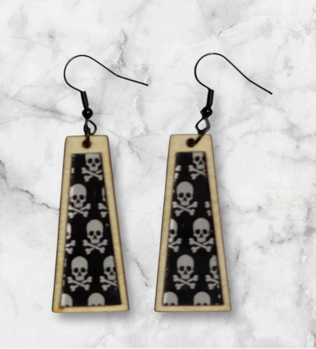 Inlay Acrylic and Wood Dangle Earrings - Angled Rectangle