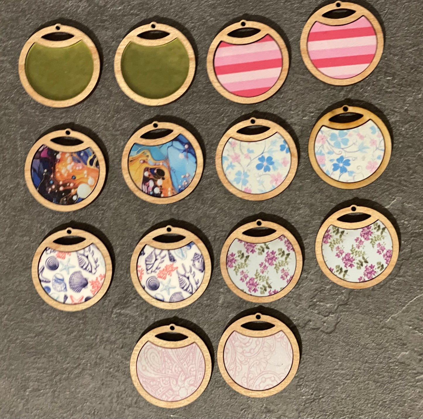 Inlay Acrylic and Wood Earrings - Round (Dangle and Stud Options)