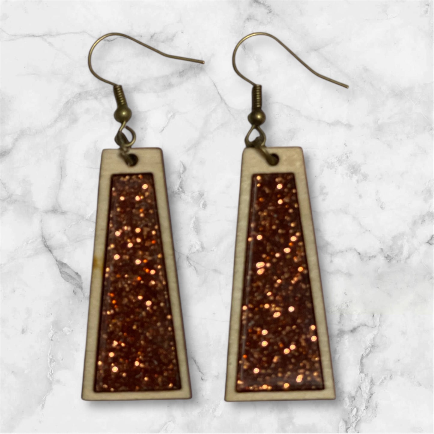 Inlay Acrylic and Wood Dangle Earrings - Angled Rectangle