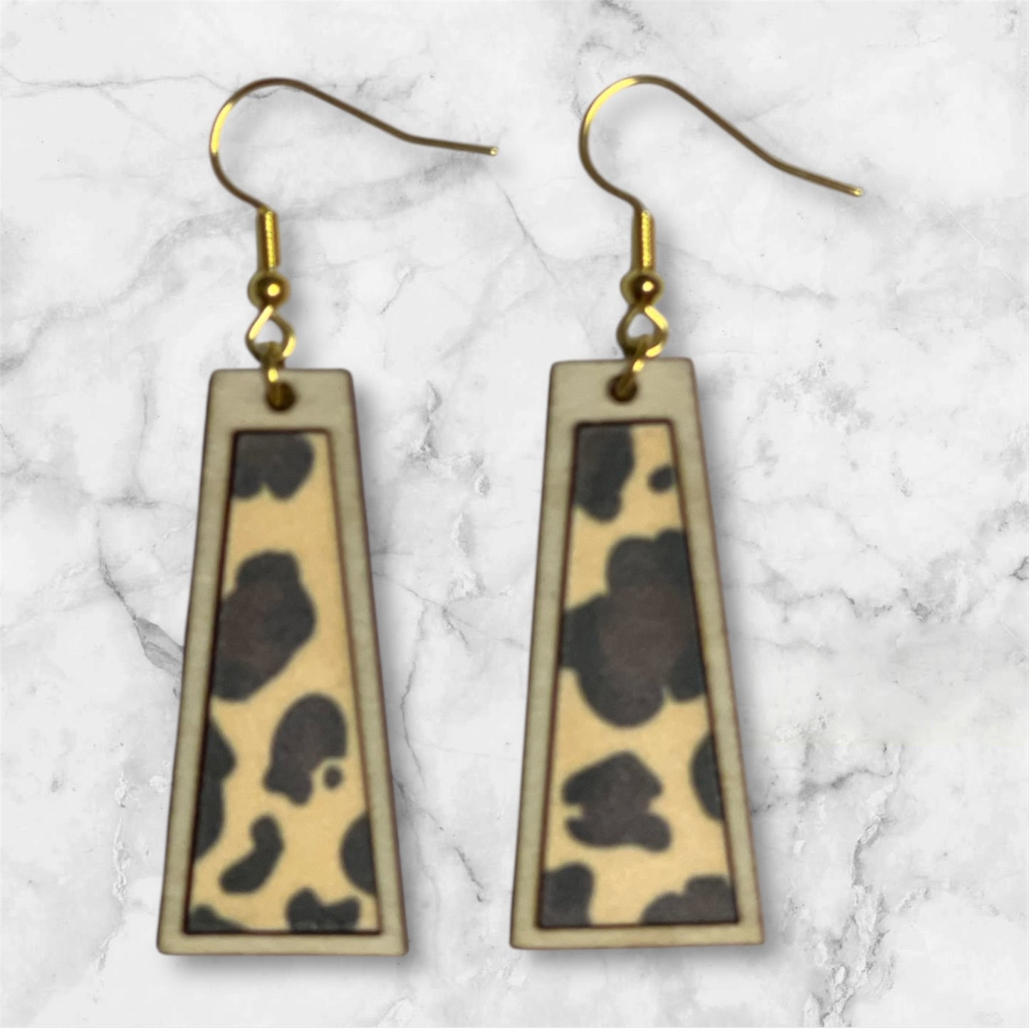 Inlay Acrylic and Wood Dangle Earrings - Angled Rectangle