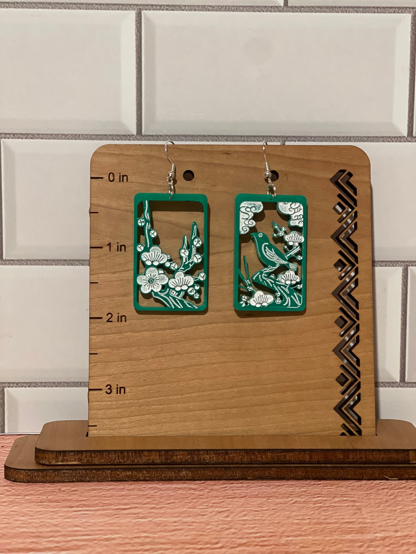 Japanese "Hanafuda" style dangle earrings - "February 2" (Wood or Acrylic)