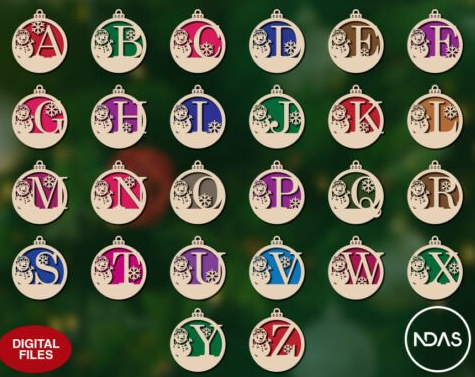 Alphabet Snowman Personalized Ornaments-Layered