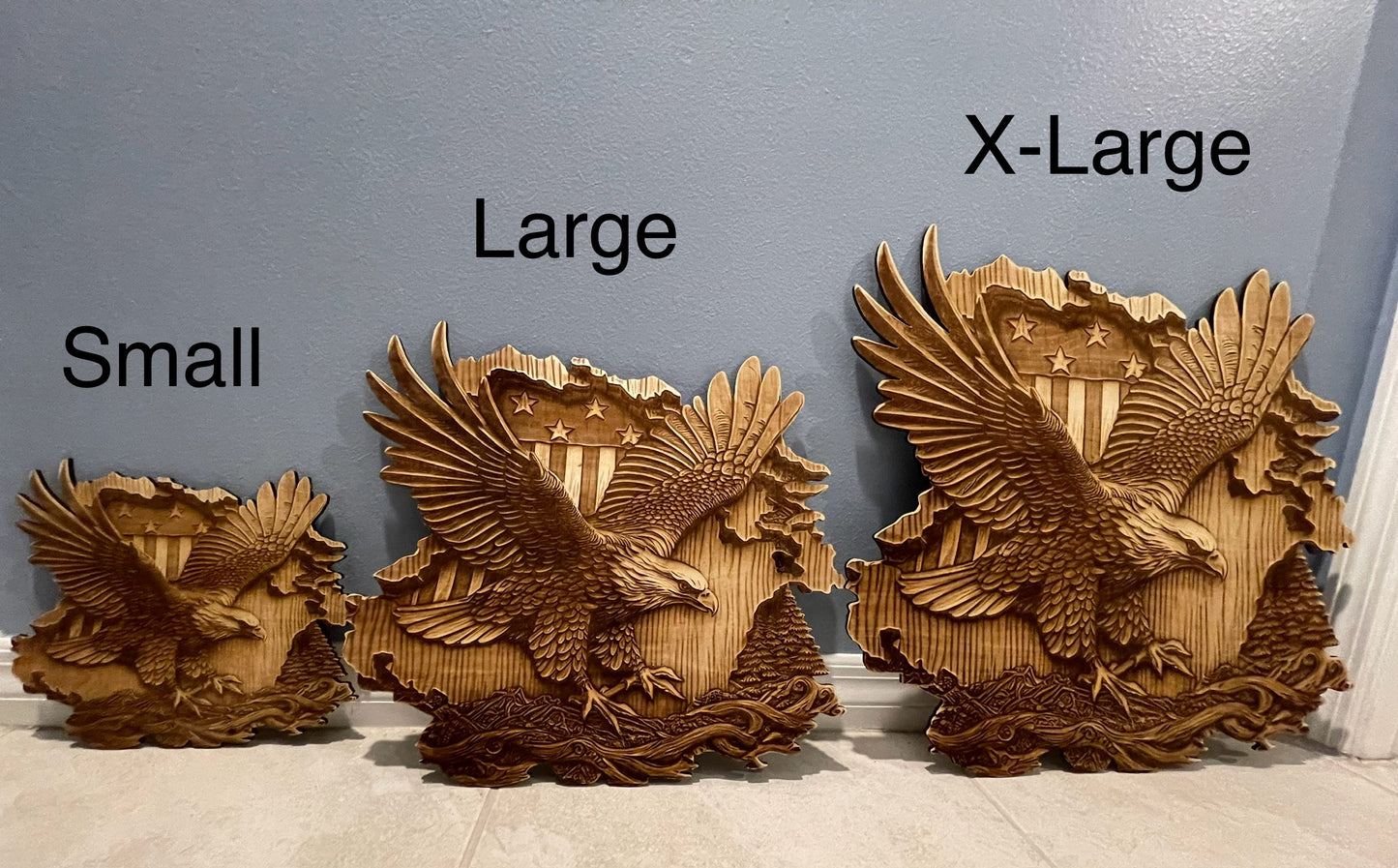 Trump MAGA 3D Bald Eagle, USA Flag, Laser engraved wall hanging