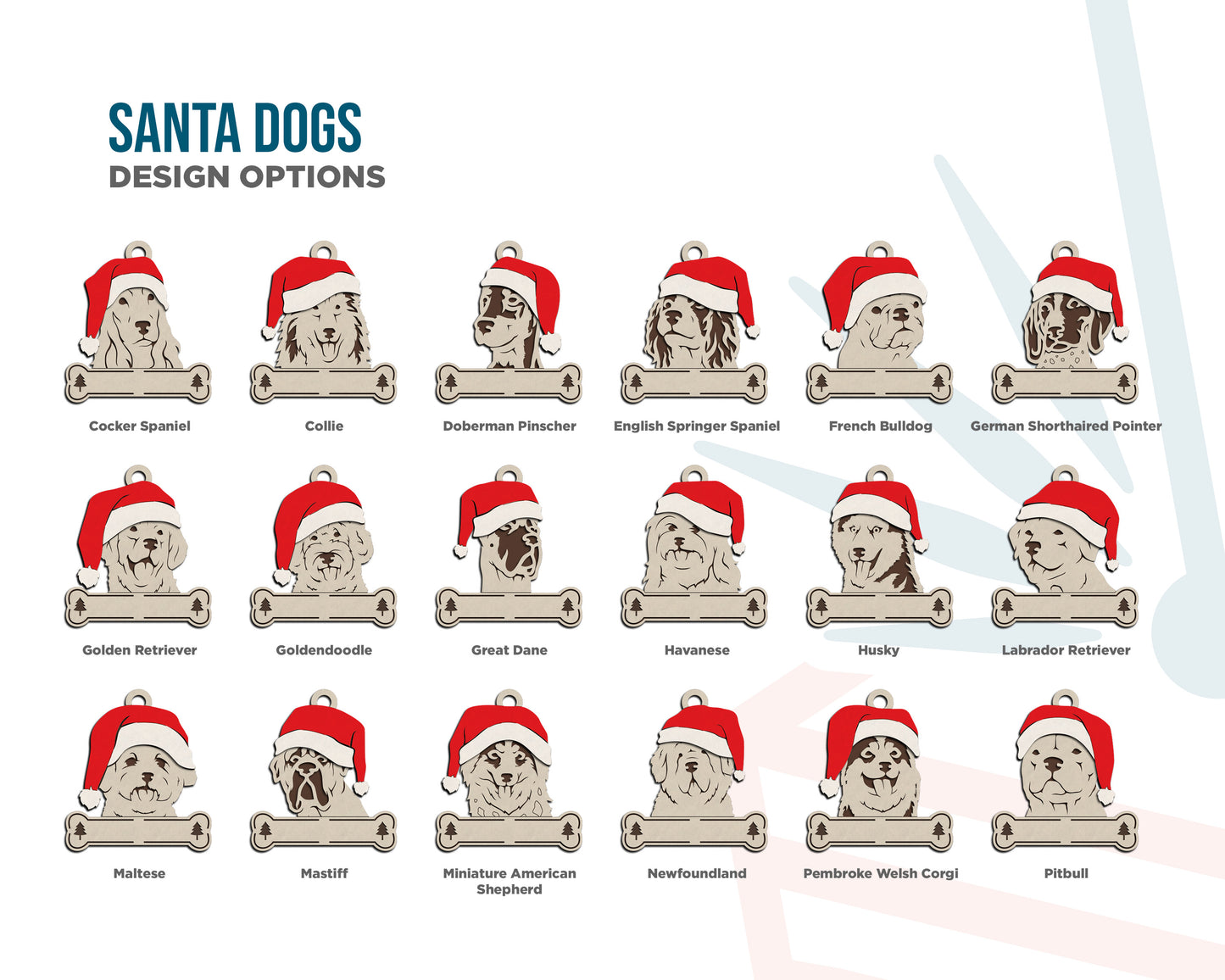 Santa Dogs - Personalized Christmas Ornaments: Breeds A - D