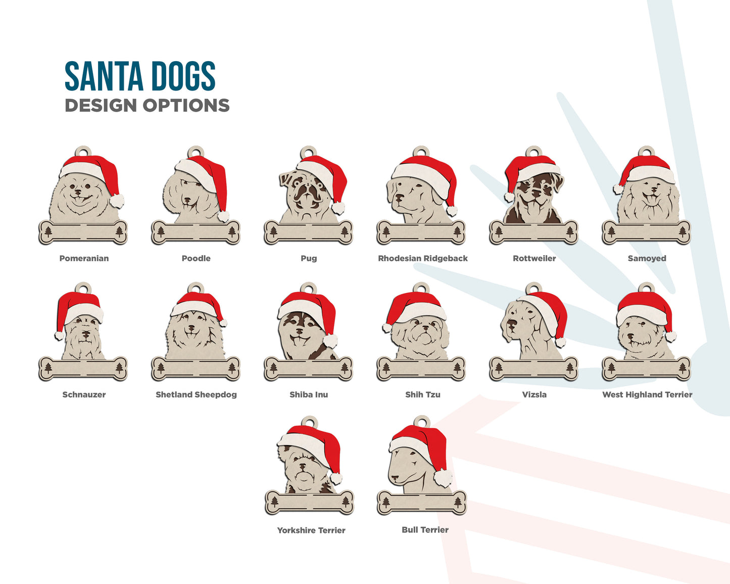 Santa Dogs - Personalized Christmas Ornaments: Breeds E - Z