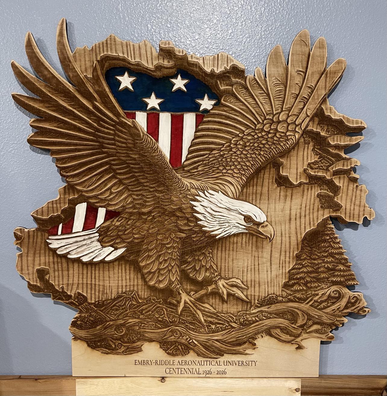 3D Bald Eagle, USA Flag, Laser engraved wall hanging