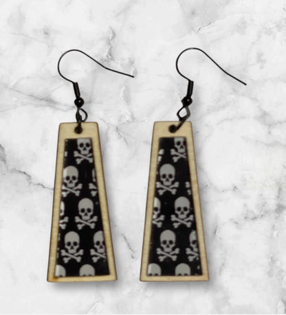Inlay Acrylic and Wood Dangle Earrings - Angled Rectangle