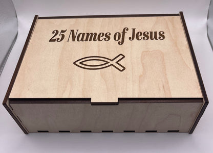 25 Names of Jesus ornaments, laser cut, Son of God, optional storage box, wood