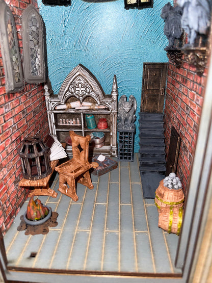 Gothic Bookshelf Book Nook Diorama with a Hidden Room (Medieval)