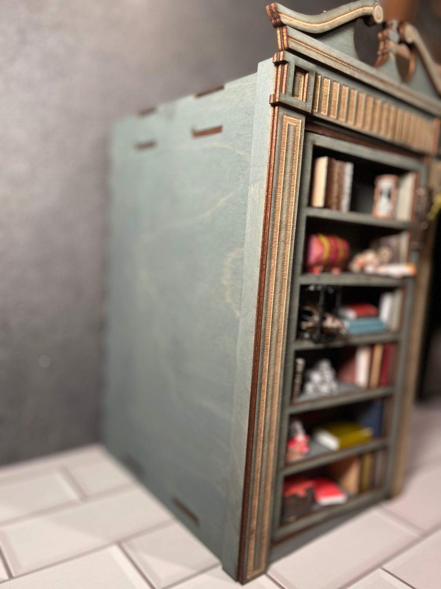 Gothic Bookshelf Book Nook Diorama with a Hidden Room (Medieval)
