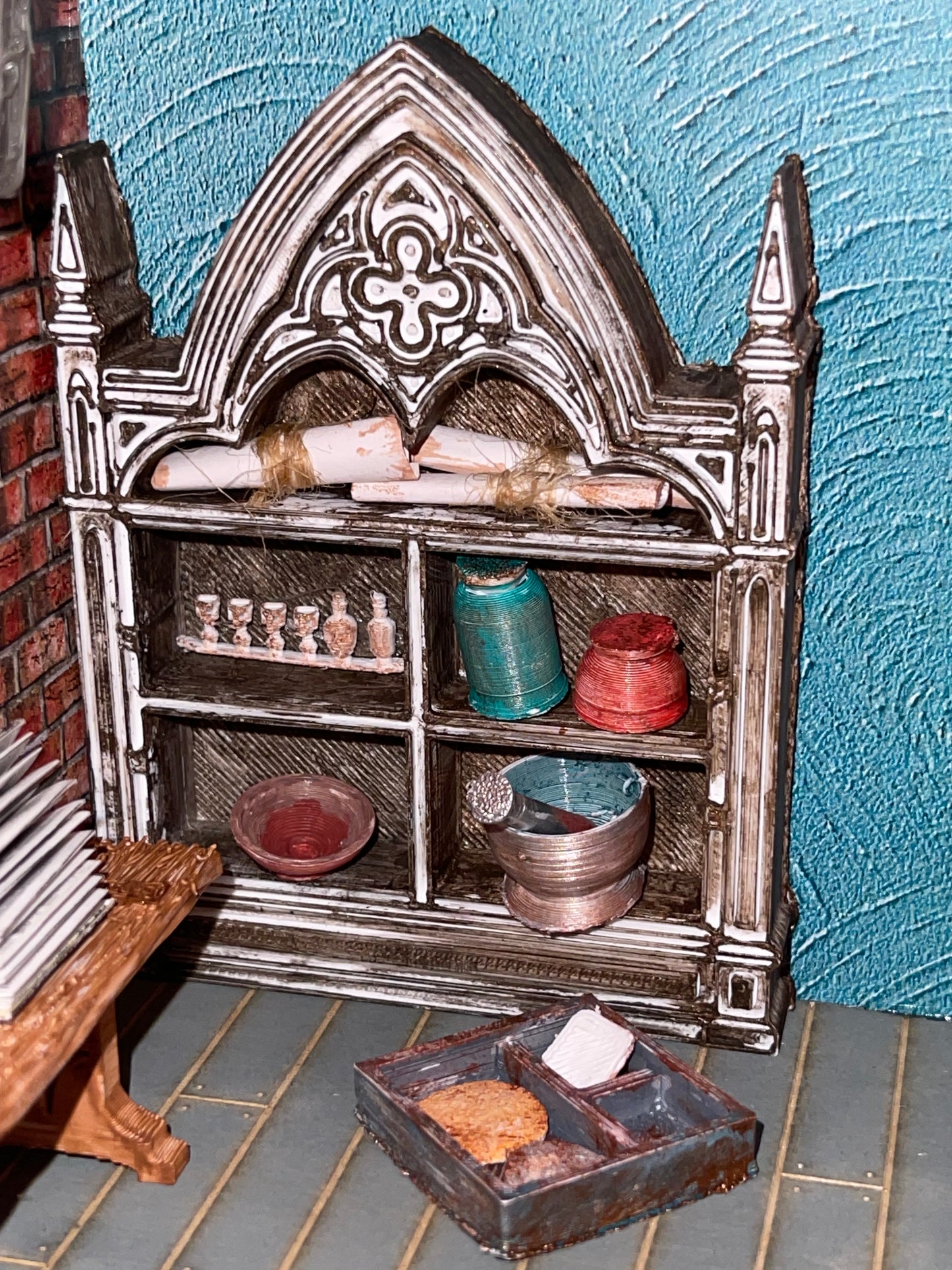 Gothic Bookshelf Book Nook Diorama with a Hidden Room (Medieval)