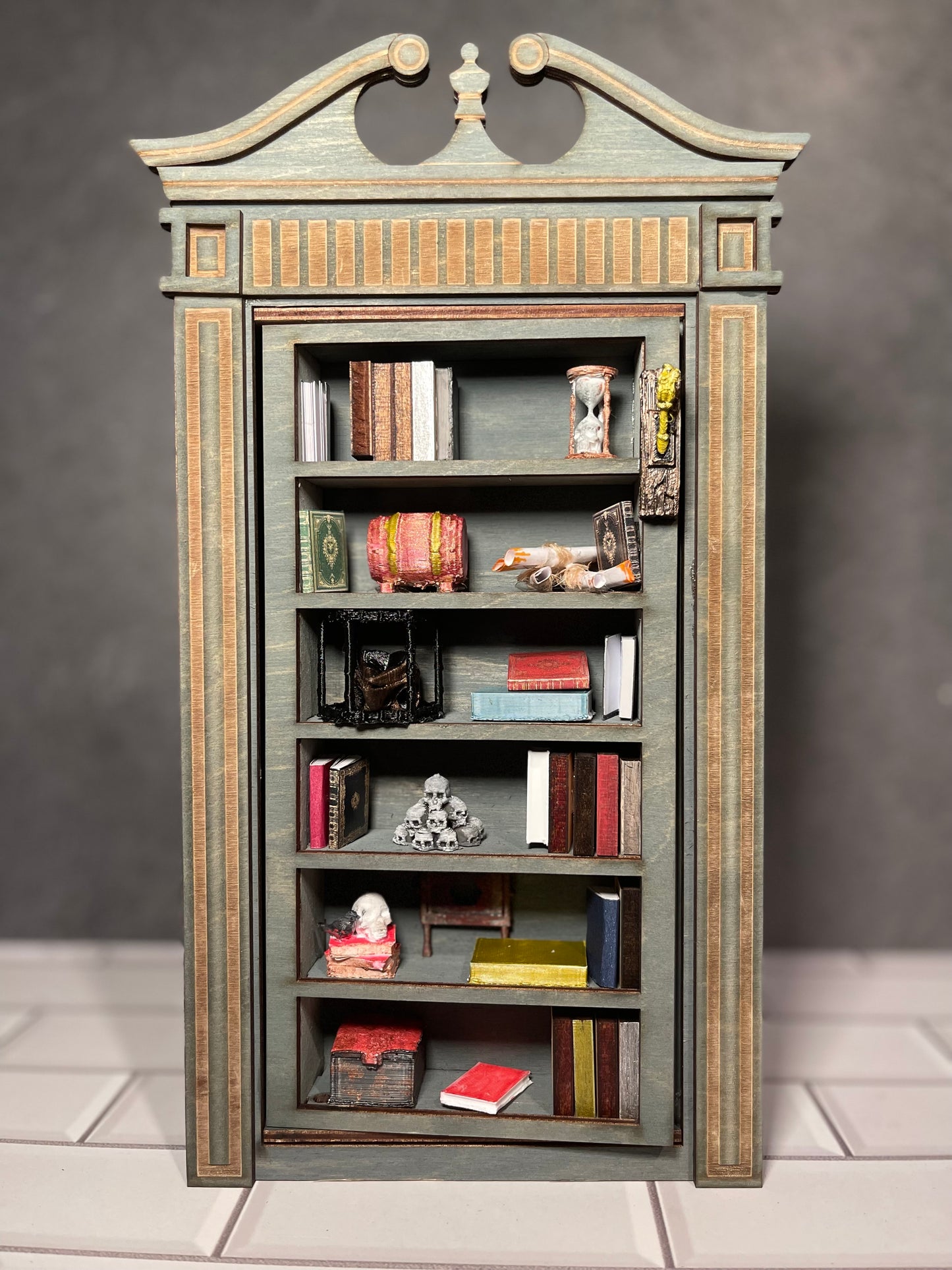 Gothic Bookshelf Book Nook Diorama with a Hidden Room (Medieval)