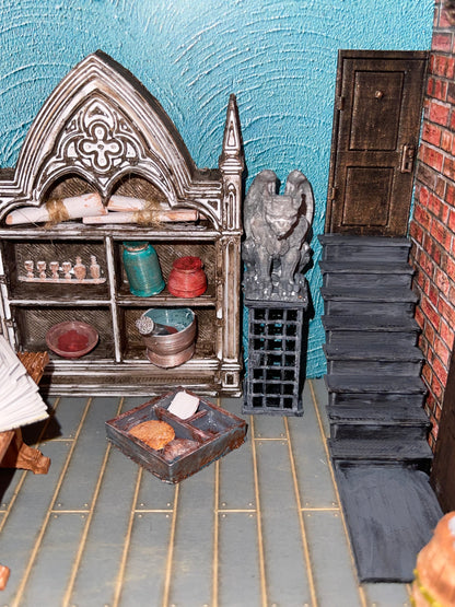 Gothic Bookshelf Book Nook Diorama with a Hidden Room (Medieval)