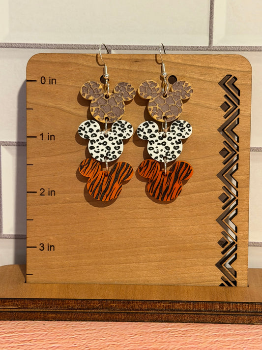 3-tiered Mouse Ears Dangle Earrings-Animal Print