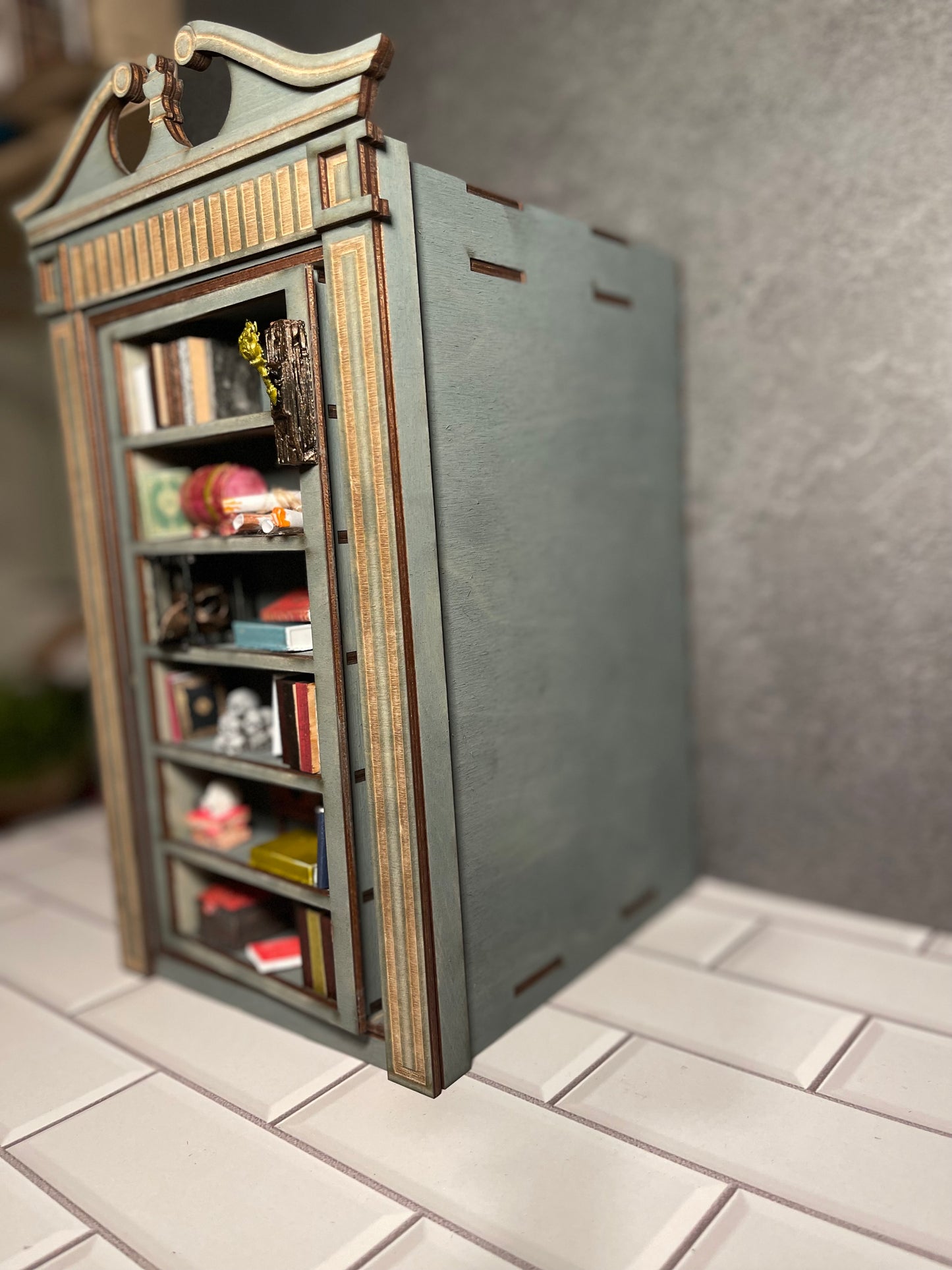 Gothic Bookshelf Book Nook Diorama with a Hidden Room (Medieval)