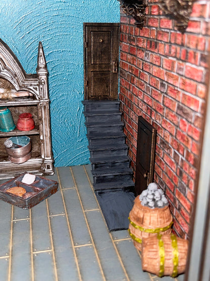 Gothic Bookshelf Book Nook Diorama with a Hidden Room (Medieval)