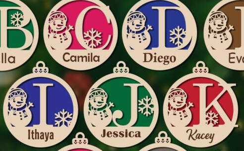 Alphabet Snowman Personalized Ornaments-Layered