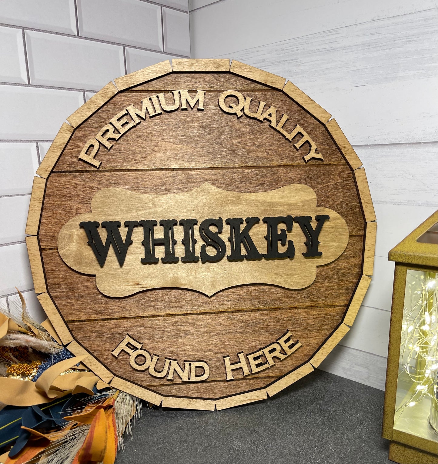 Faux Whiskey, Bourbon, Tequila and Wine Barrel Top Signs