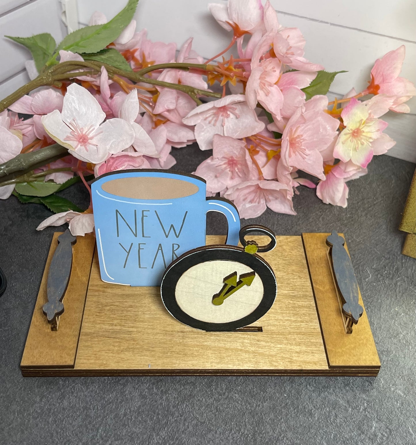 Interchangeable Decor - Mini Cutting Board with Coffee Cup and Holiday Icon