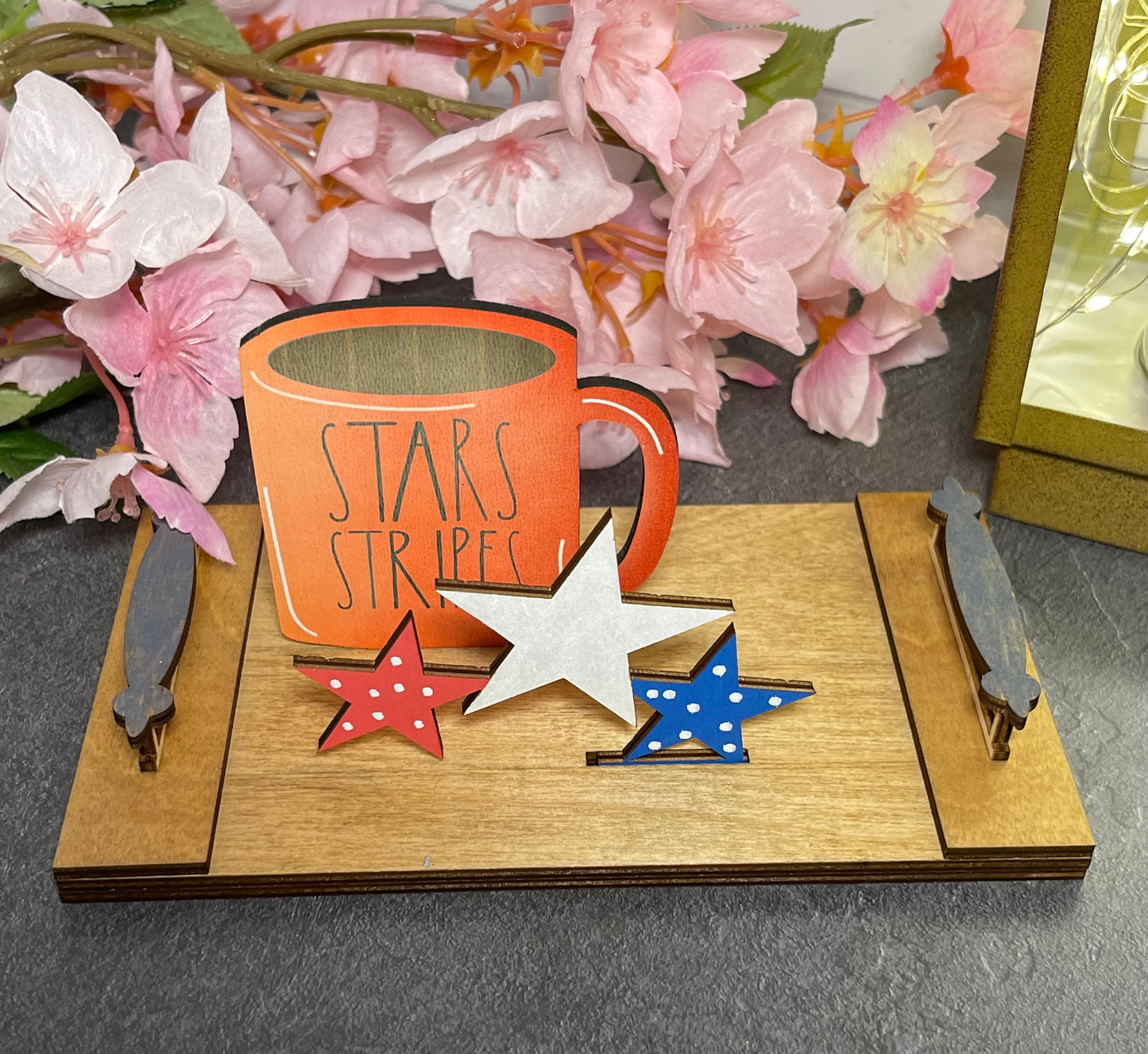 Interchangeable Decor - Mini Cutting Board with Coffee Cup and Holiday Icon