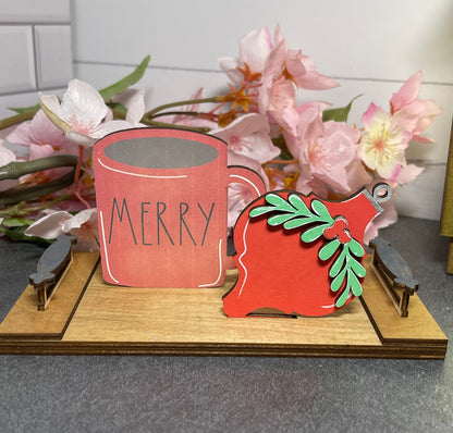 Interchangeable Decor - Mini Cutting Board with Coffee Cup and Holiday Icon