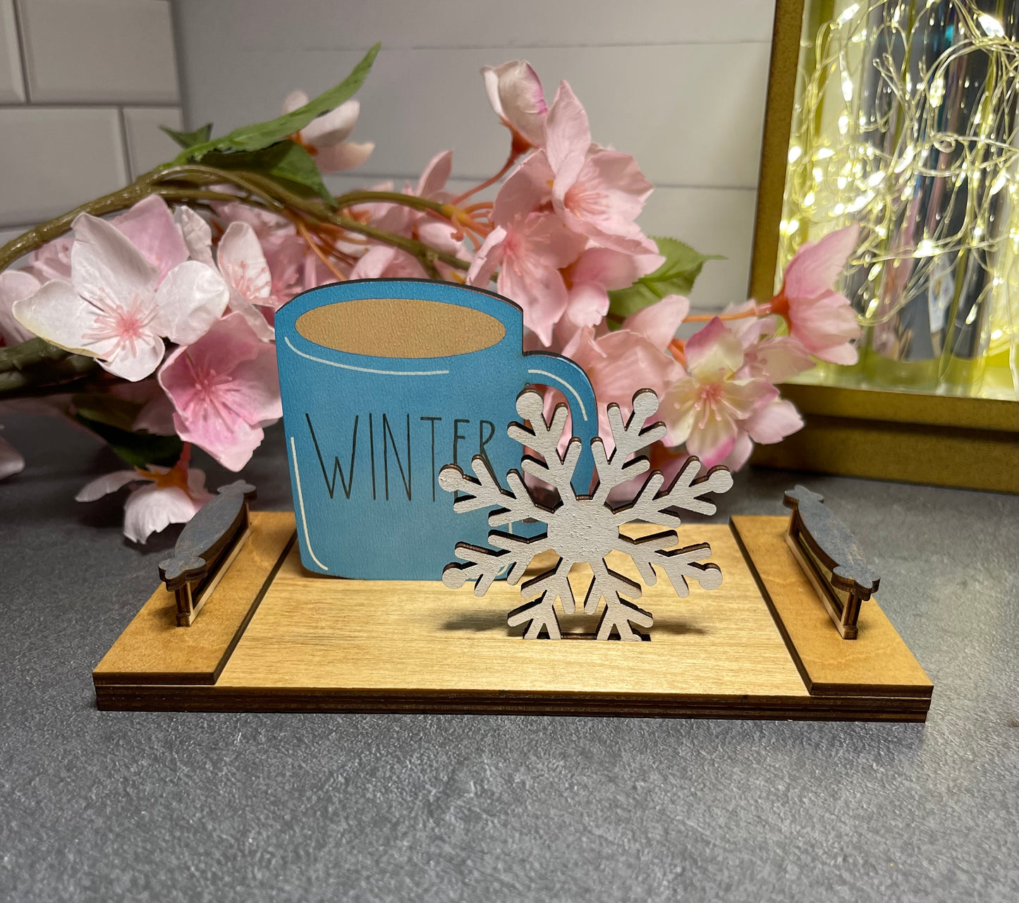 Interchangeable Decor - Mini Cutting Board with Coffee Cup and Holiday Icon