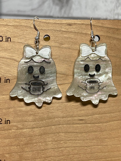 Coffee Drinking Ghost Dangle Earrings