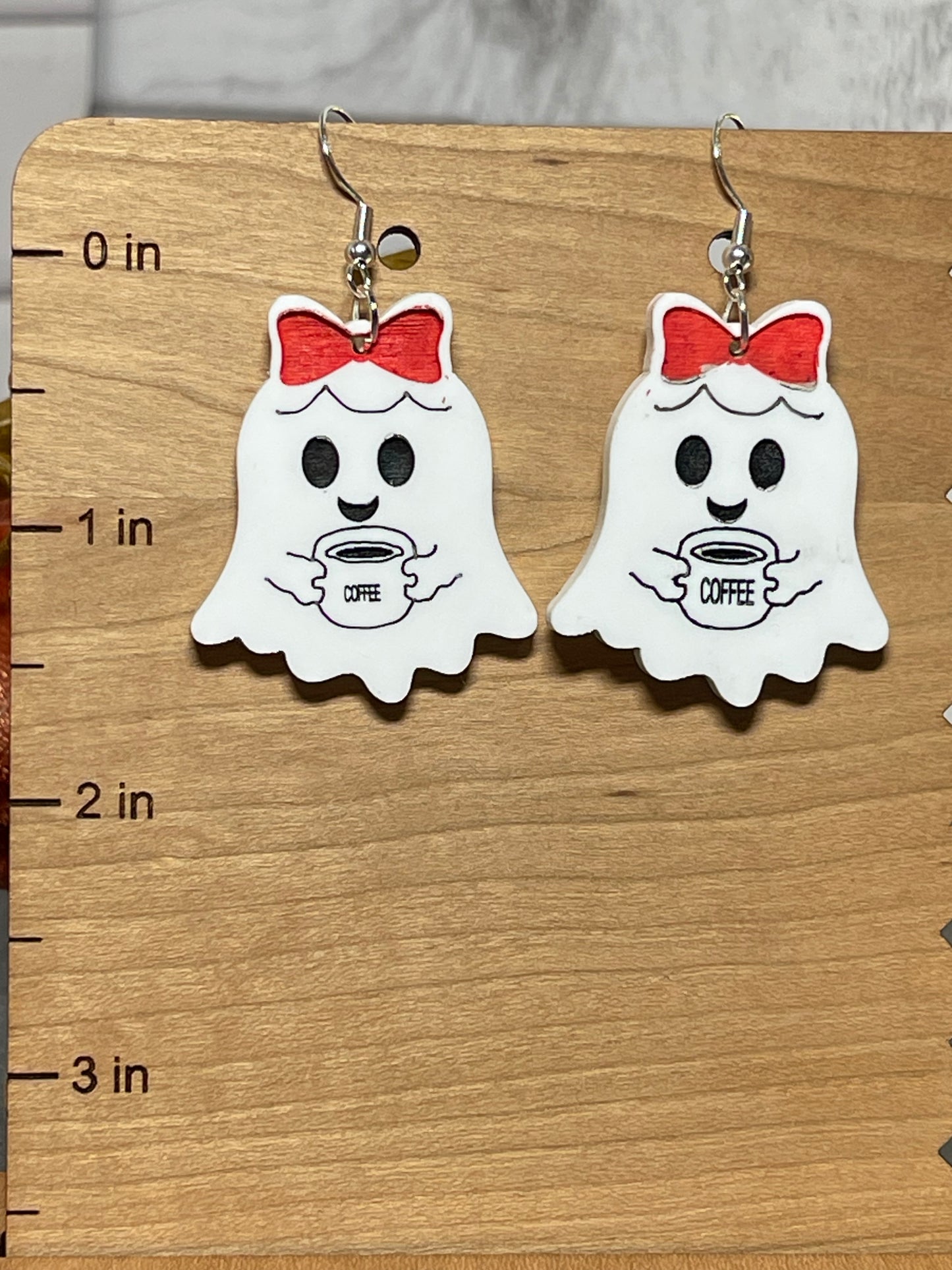 Coffee Drinking Ghost Dangle Earrings