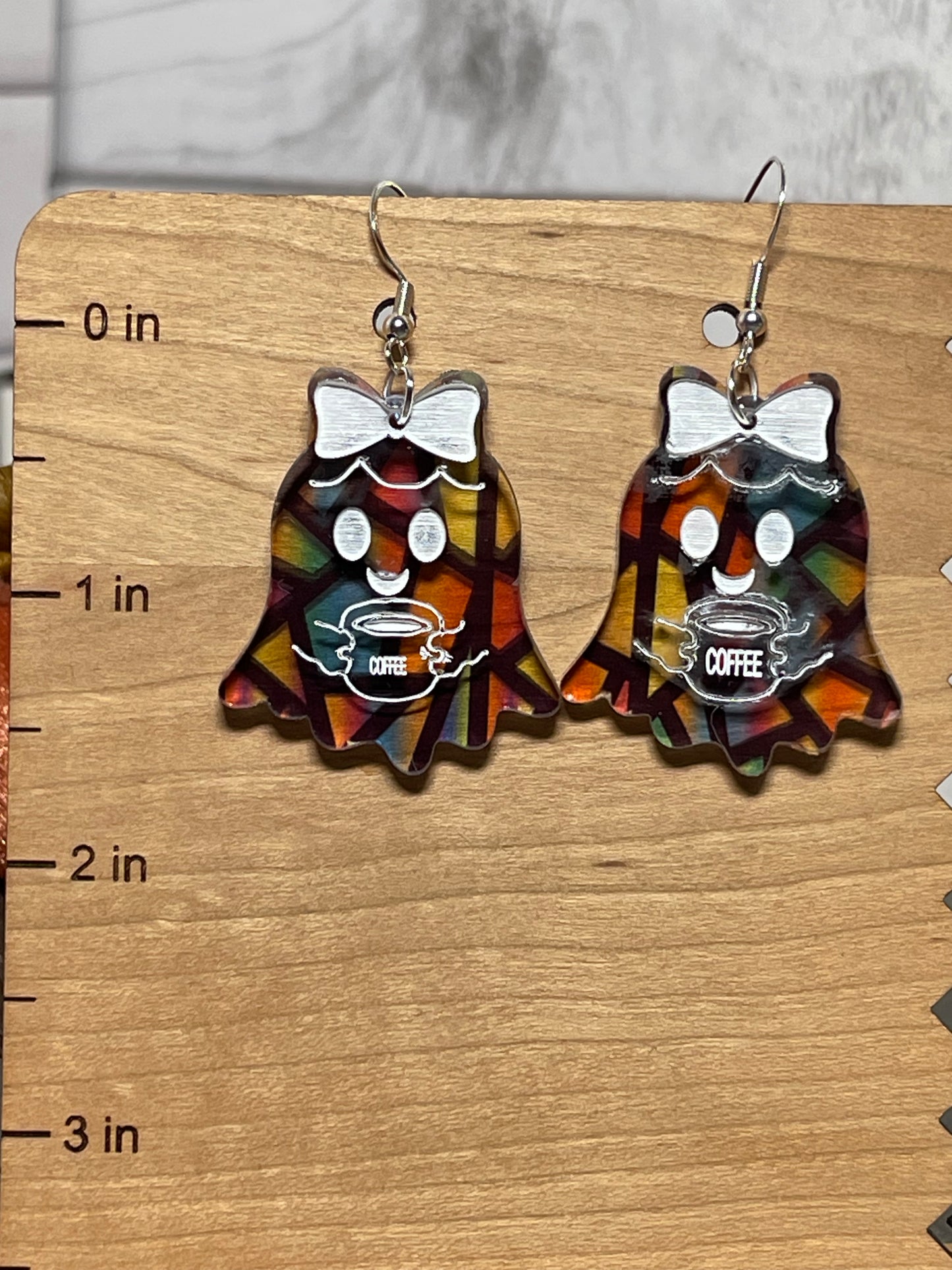 Coffee Drinking Ghost Dangle Earrings