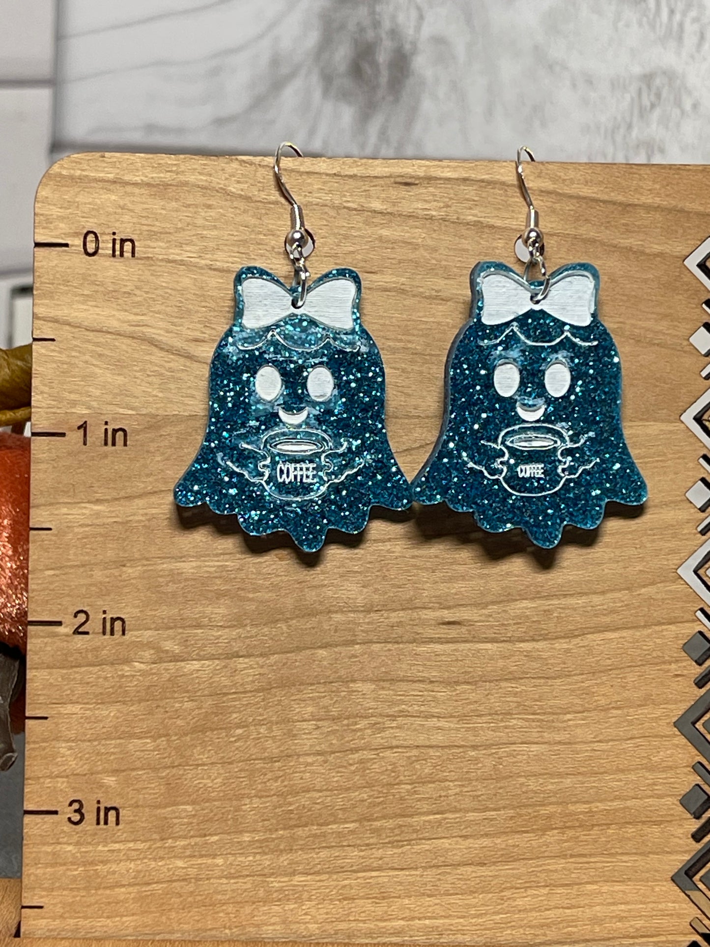 Coffee Drinking Ghost Dangle Earrings