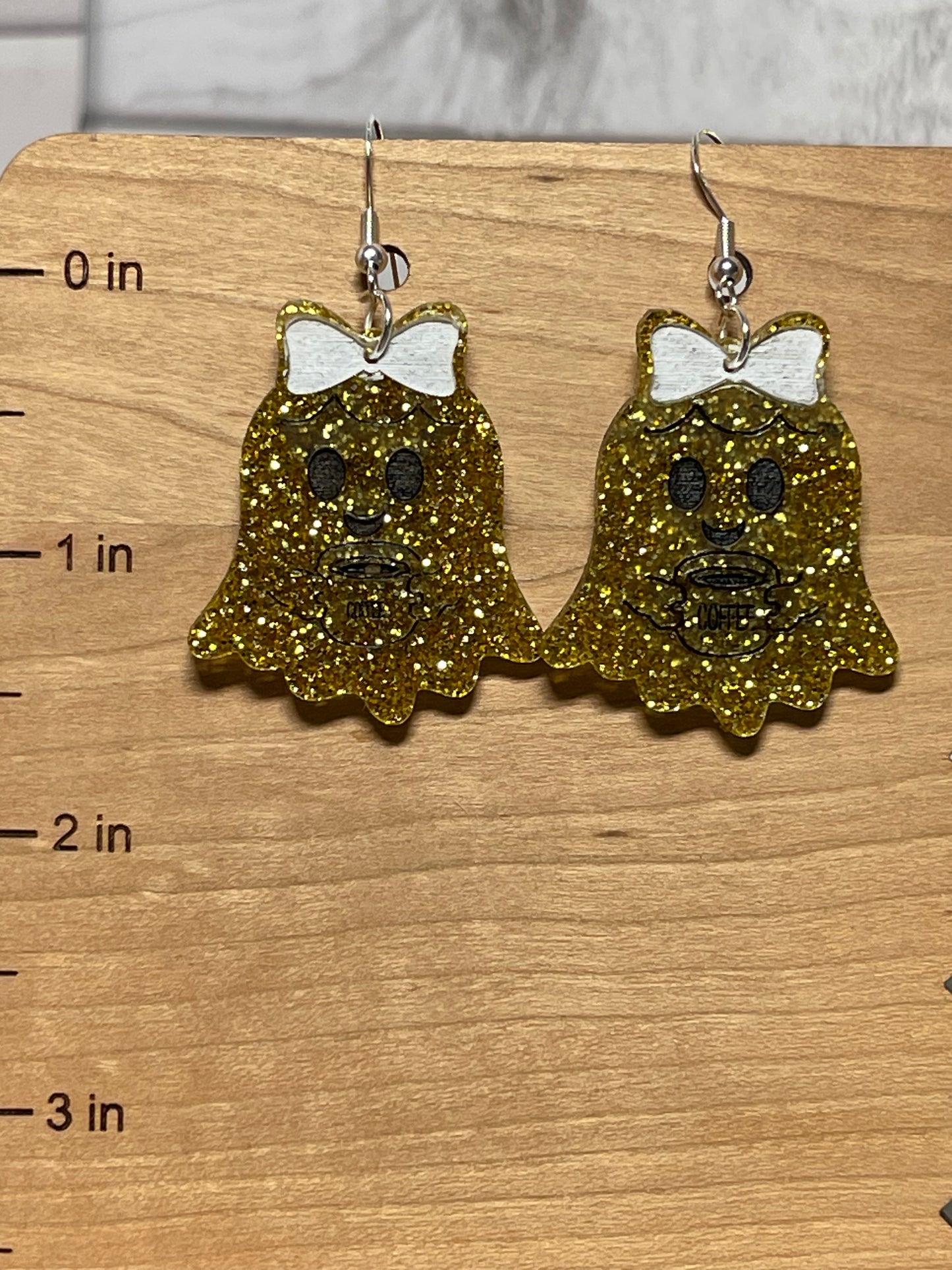 Coffee Drinking Ghost Dangle Earrings