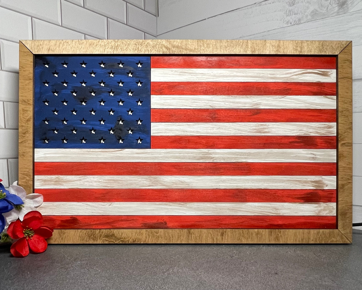 US Flag, Layered Wood Sign