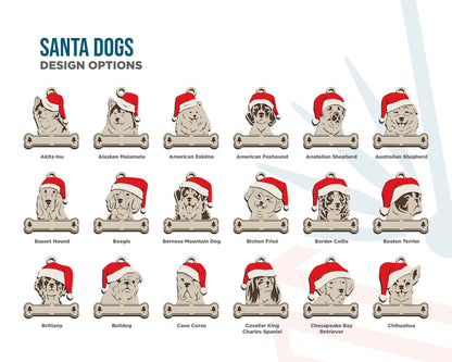 Santa Dogs - Personalized Christmas Ornaments: Breeds E - Z