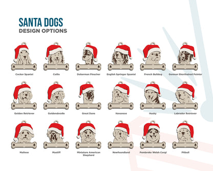 Santa Dogs - Personalized Christmas Ornaments: Breeds E - Z