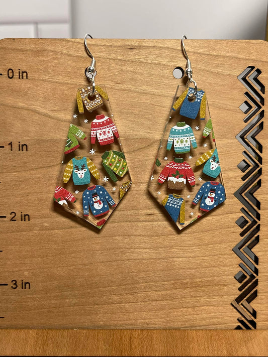 Acrylic Ugly Sweater Dangle Earrings