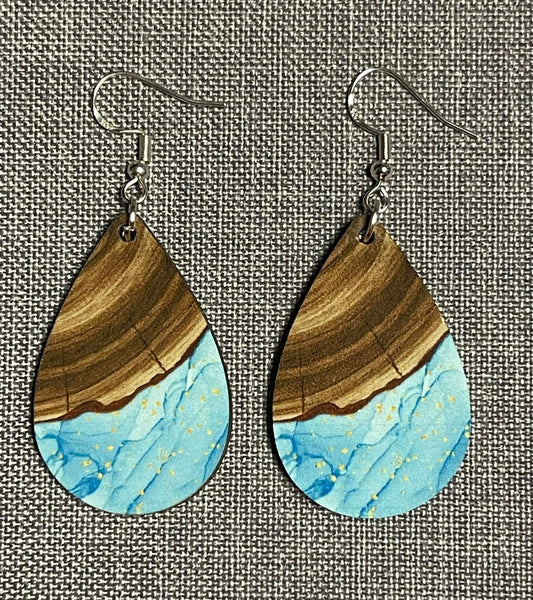 Wood and Marble looking Sublimated Dangle Earrings