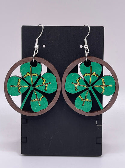 Four leaf clover dangle earrings, Shamrock, Luck of the Irish, Lucky, St. Patrick's Day