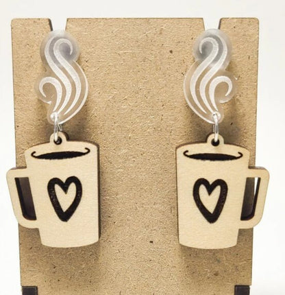 Cup of Steaming Coffee Stud and Dangle Earrings