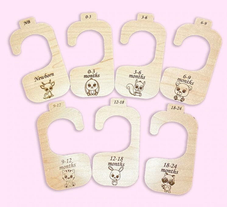 Baby Clothes Hangers, Jungle animals, forest animals, and weather options; Closet Organizers; Set of 7