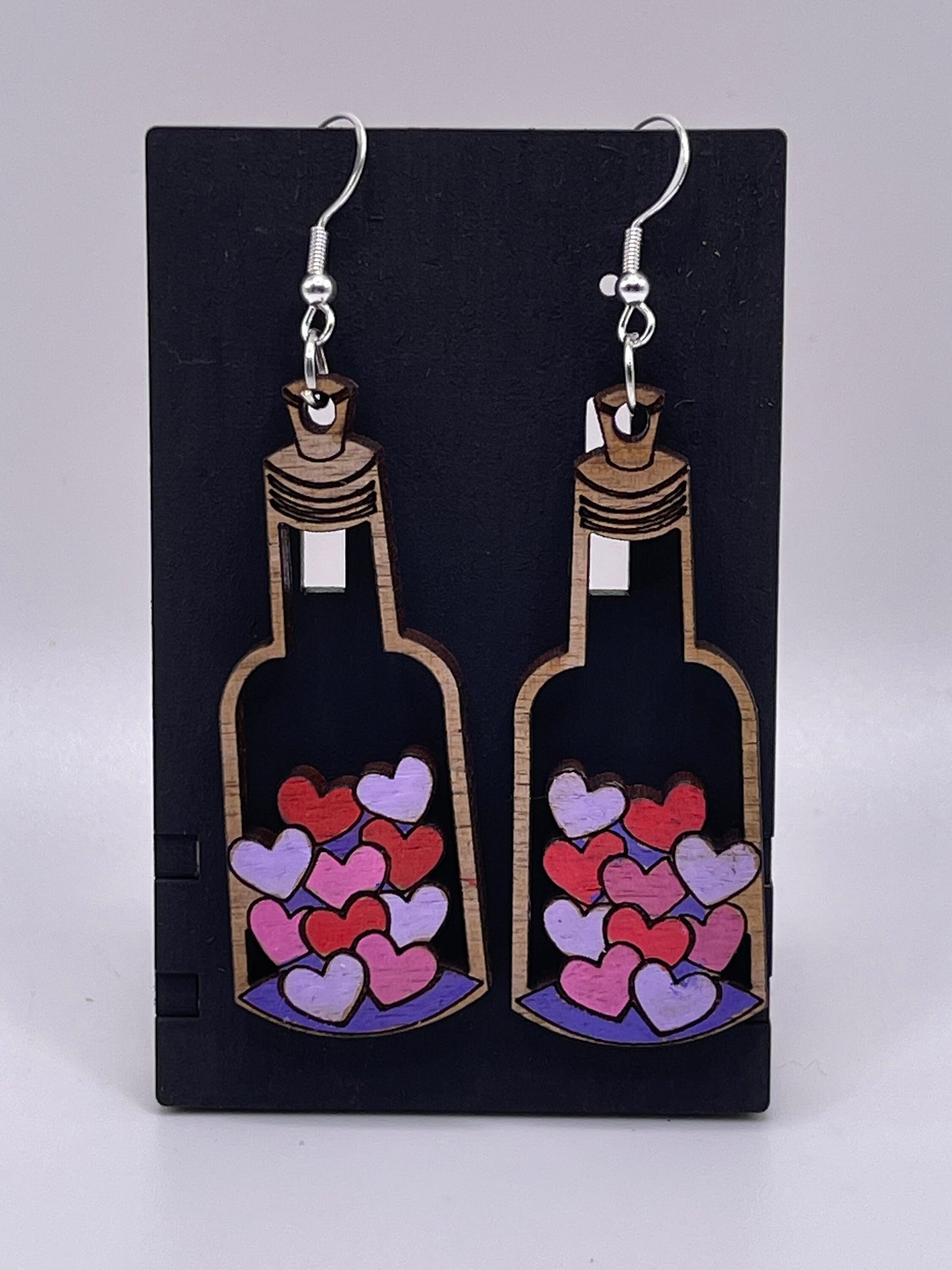 Bottled Heart dangle earrings, Valentine, Love, Sweetheart