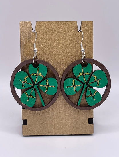 Four leaf clover dangle earrings, Shamrock, Luck of the Irish, Lucky, St. Patrick's Day