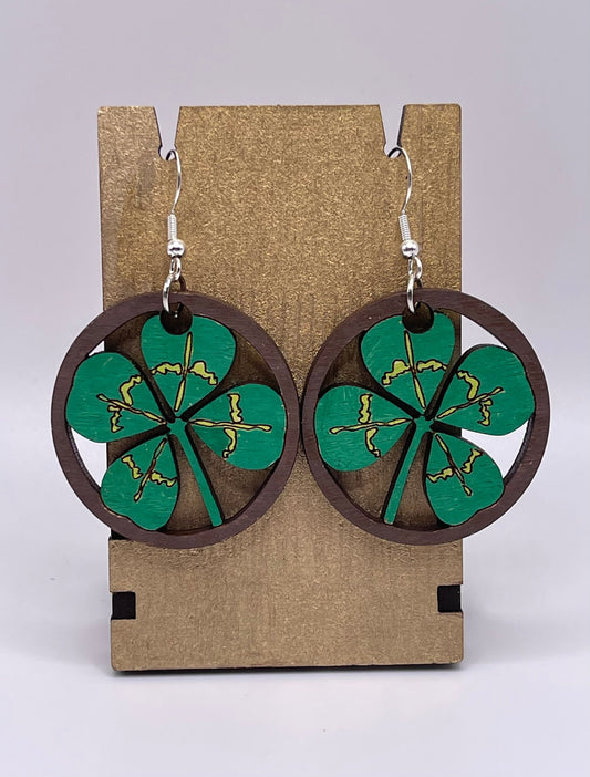 Four leaf clover dangle earrings, Shamrock, Luck of the Irish, Lucky, St. Patrick's Day