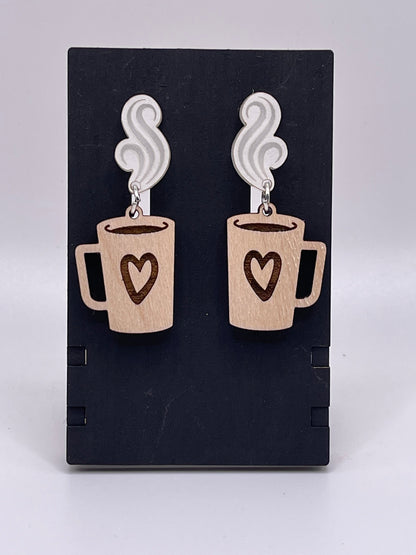 Cup of Steaming Coffee Stud and Dangle Earrings