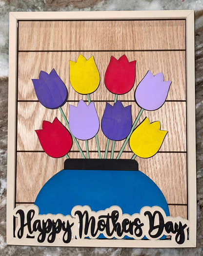 Mother's Day Tulip Flower Frame Sign, Personalized names on tulips, tabletop stand