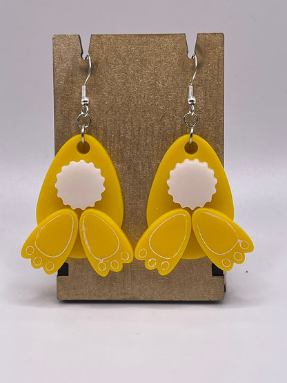 Bunny tails dangle earrings, Easter, Peter CottonTail, Rabbit Feet, Acrylic