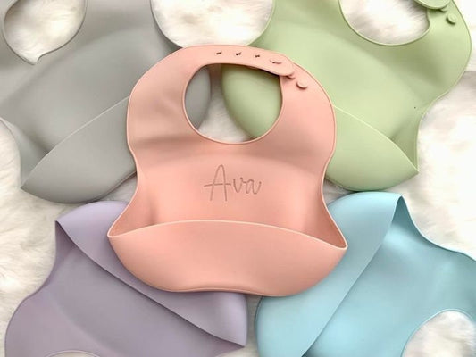 Silicone Bibs, Personalized and Engraved, Adjustable Closure, Perfect for Babies