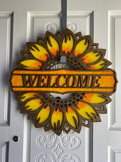 Personalized Sunflower Door Hanger and Sign, 18 inches