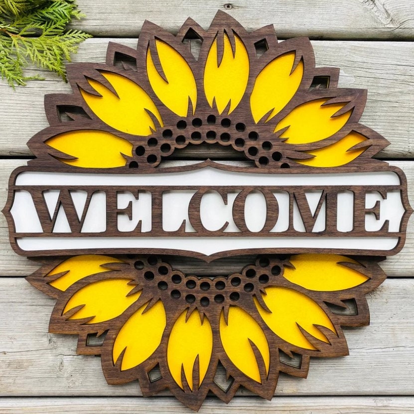 Personalized Sunflower Door Hanger and Sign, 18 inches