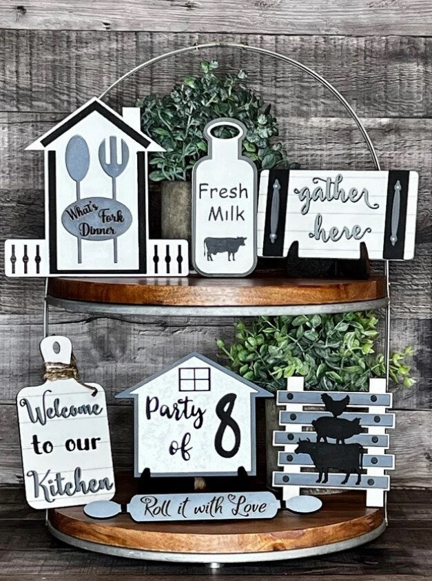 Farmhouse Kitchen Tiered Tray Decor Set - Personalized