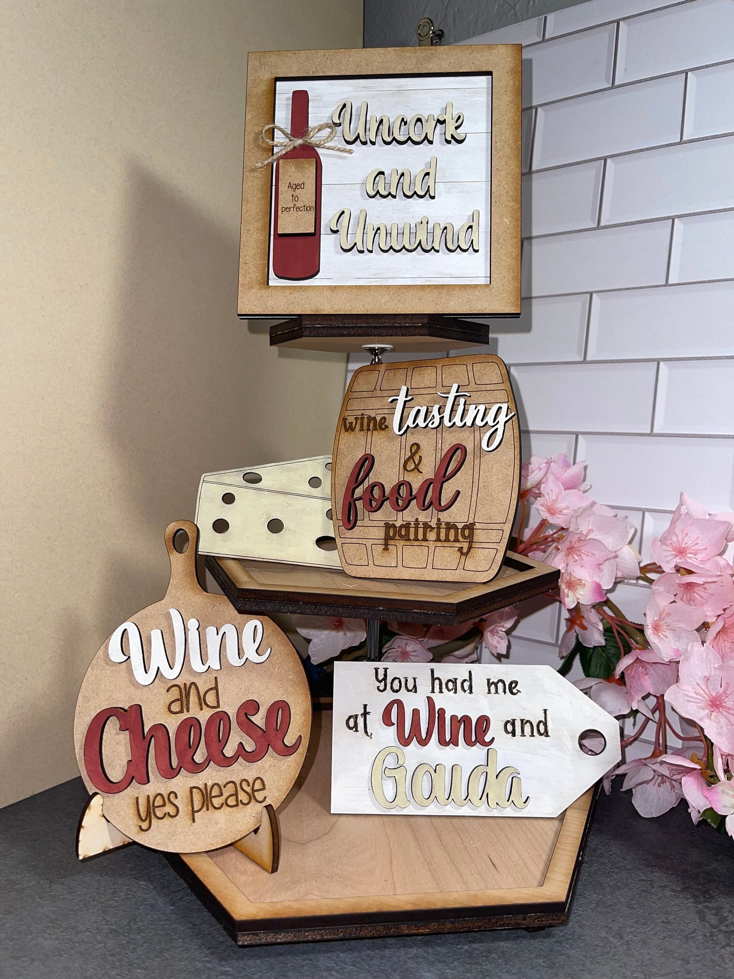 Wine and Cheese Tiered Tray Decor Set